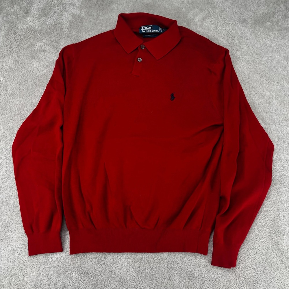Polo Ralph Lauren Mens Pima Cotton Polo Sweater Large Red Preowned Long Sleeve